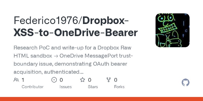 GitHub - Federico1976/Dropbox-XSS-to-OneDrive-Bearer: Research PoC and write-up for a Dropbox Raw HTML sandbox → OneDrive MessagePort…