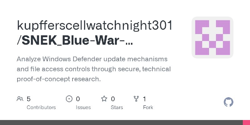 GitHub - kupfferscellwatchnight301/SNEK_Blue-War-Hammer: Analyze Windows Defender update mechanisms and file access controls through…