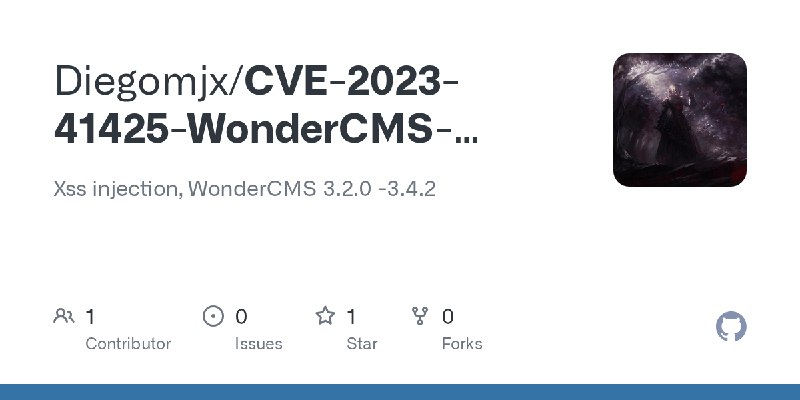 GitHub - Diegomjx/CVE-2023-41425-WonderCMS-Authenticated-RCE: Xss injection, WonderCMS 3.2.0 -3.4.2