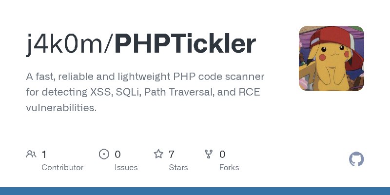 GitHub - j4k0m/PHPTickler: A fast, reliable and lightweight  PHP code scanner for detecting XSS, SQLi, Path Traversal, and RCE…