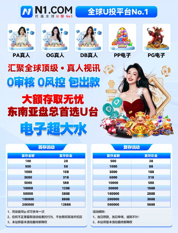 【N1国际】打造全球🔤投No.1 |实力认证 |值得信赖😀😀😀😀😀😀超高爆率！开启您的财富之旅😀注册网址： N10849.comTG全网最大信誉平台 玩家首选最权威综合🔤台😘😘😘😘😘😘😘😘😘😘😘😘😀U投No.1平台 N1 U投首选平台 🔤1️⃣😀每日返水😀😀😀返水无上限 大额无忧！气运之子：PP电子麻将大胜3玩家用 8080盈利56万U 😀电子大水：PG电子麻将胡了玩家免费旋转 爆90万U 😀麻将大水：PG电子麻将胡了2 满屏红中 爆71万U 😀【#N1国际｜全网福利天花板】首存5000    赠送彩金588首存1万       赠送彩金1288首存5万       赠送彩金5888首存10万     赠送彩金8888首存20万     赠送彩金12888每日存款，彩金每日送不停，😀😀😀😀😀😀😀支持😙😏 USDT 存出款 电子超大水 #电子百家乐0审核包出款 😳😁😉😚 无风控 免实名 无需手机号😀 N1 国际 欢迎各大园区盘总娱乐 除了出款稳，出款快，返水高的优点，也没其他的优势