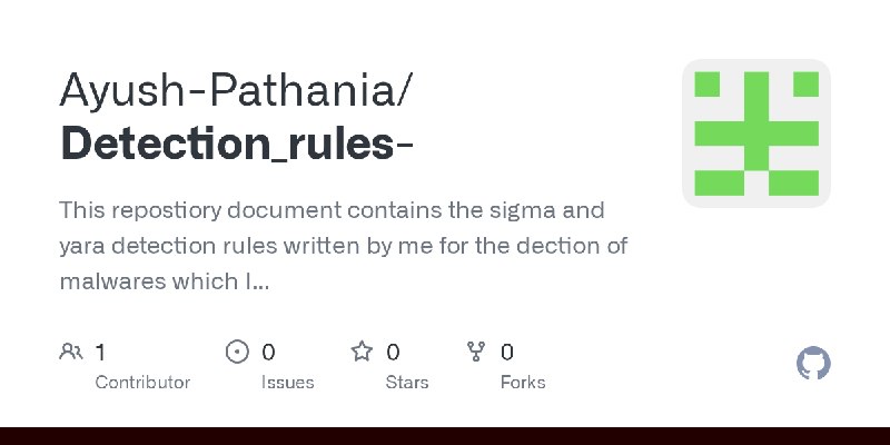 GitHub - Ayush-Pathania/Detection_rules-: This repostiory document contains the sigma and yara detection rules written by me for…