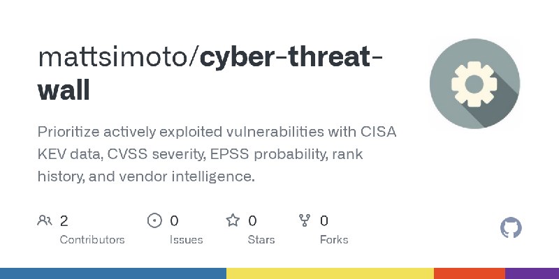 GitHub - mattsimoto/cyber-threat-wall: Prioritize actively exploited vulnerabilities with CISA KEV data, CVSS severity, EPSS probability…