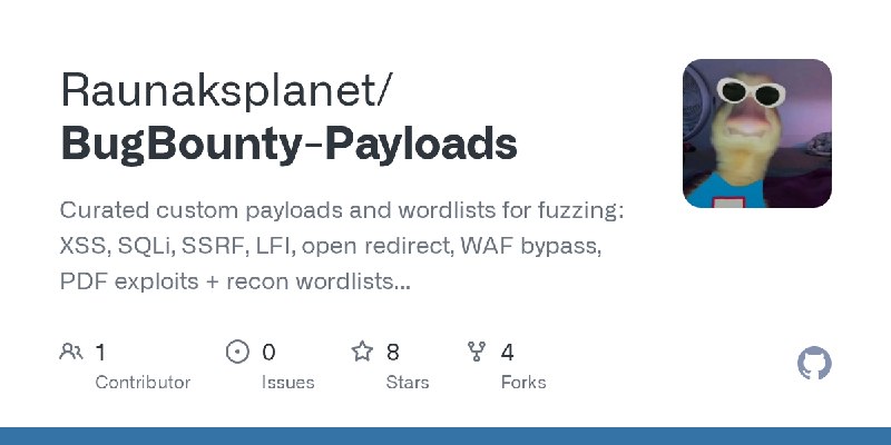 GitHub - Raunaksplanet/BugBounty-Payloads: Curated custom payloads and wordlists for fuzzing: XSS, SQLi, SSRF, LFI, open redirect…