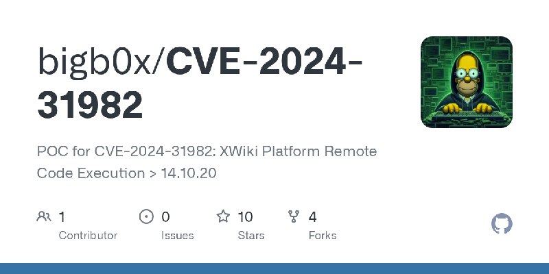 GitHub - bigb0x/CVE-2024-31982: POC for CVE-2024-31982: XWiki Platform Remote Code Execution  > 14.10.20
