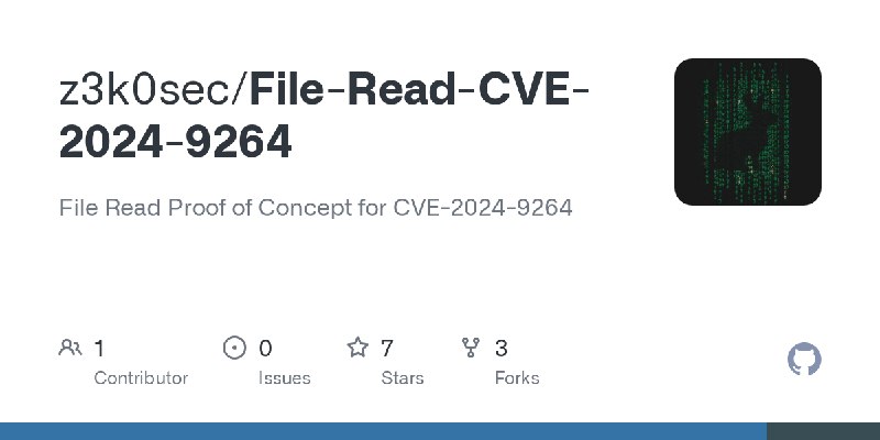 GitHub - z3k0sec/File-Read-CVE-2024-9264: File Read Proof of Concept for CVE-2024-9264