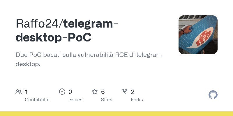 GitHub - Raffo24/telegram-desktop-PoC: Due PoC basati sulla vulnerabilità RCE di telegram desktop.
