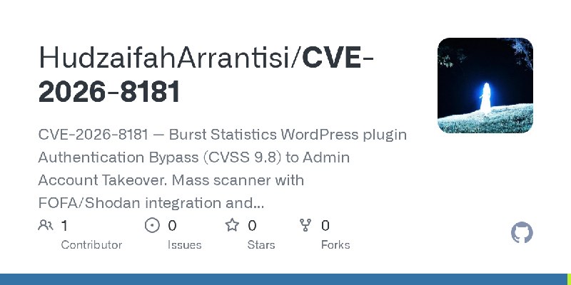 GitHub - HudzaifahArrantisi/CVE-2026-8181: CVE-2026-8181 — Burst Statistics WordPress plugin Authentication Bypass (CVSS 9.8) to…