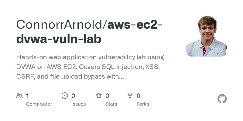GitHub - ConnorrArnold/aws-ec2-dvwa-vuln-lab: Hands-on web application vulnerability lab using DVWA on AWS EC2. Covers SQL injection…