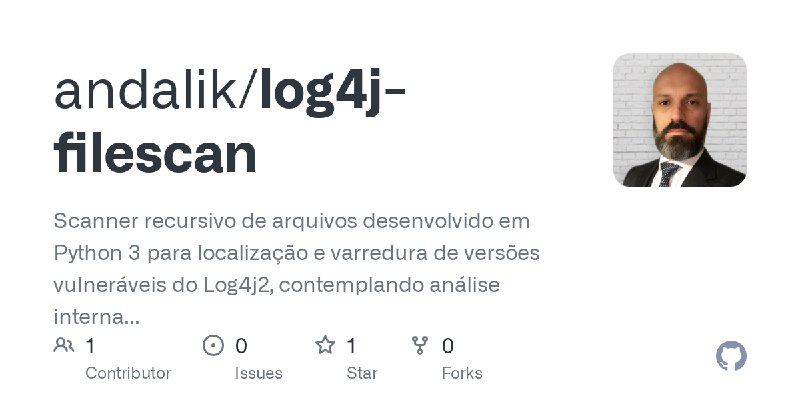 GitHub - andalik/log4j-filescan: Scanner recursivo de arquivos desenvolvido em Python 3 para localização e varredura de versões…