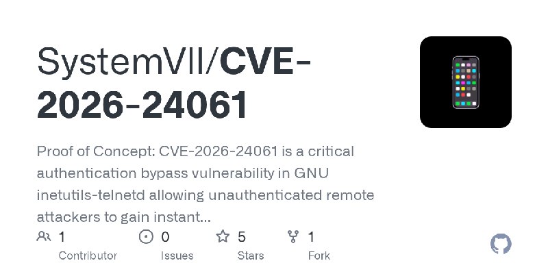 GitHub - SystemVll/CVE-2026-24061: Proof of Concept: CVE-2026-24061 is a critical authentication bypass vulnerability in GNU inetutils…