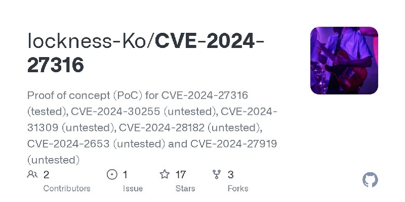 GitHub - lockness-Ko/CVE-2024-27316: Proof of concept (PoC) for CVE-2024-27316 (tested), CVE-2024-30255 (untested), CVE-2024-31309…