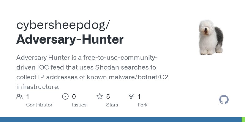 GitHub - cybersheepdog/Adversary-Hunter: Adversary Hunter is a free-to-use-community-driven IOC feed that uses Shodan searches…