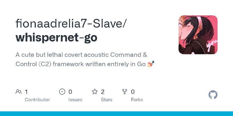 GitHub - fionaadrelia7-Slave/whispernet-go: A cute but lethal covert acoustic Command & Control (C2) framework written entirely…