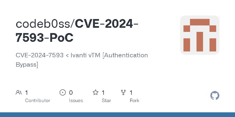 GitHub - codeb0ss/CVE-2024-7593-PoC: CVE-2024-7593 < Ivanti vTM [Authentication Bypass]
