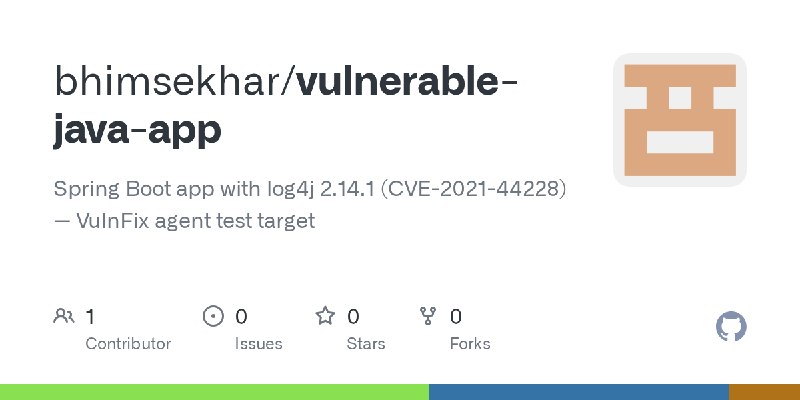 GitHub - bhimsekhar/vulnerable-java-app: Spring Boot app with log4j 2.14.1 (CVE-2021-44228) — VulnFix agent test target