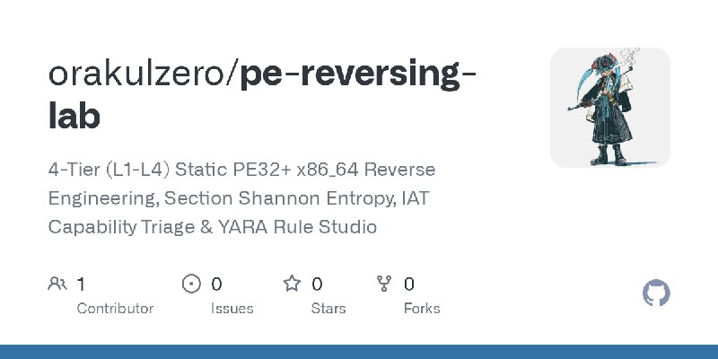 GitHub - orakulzero/pe-reversing-lab: 4-Tier (L1-L4) Static PE32+ x86_64 Reverse Engineering, Section Shannon Entropy, IAT Capability…