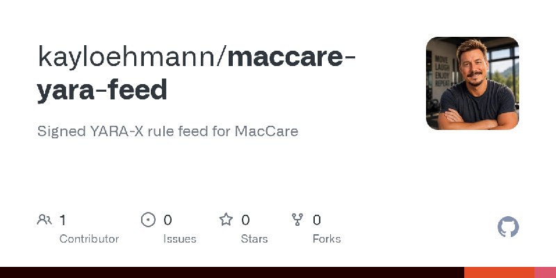 GitHub - kayloehmann/maccare-yara-feed: Signed YARA-X rule feed for MacCare