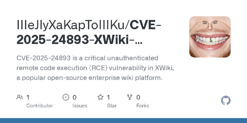 GitHub - IIIeJlyXaKapToIIIKu/CVE-2025-24893-XWiki-unauthenticated-RCE-via-SolrSearch: CVE-2025-24893 is a critical unauthenticated…