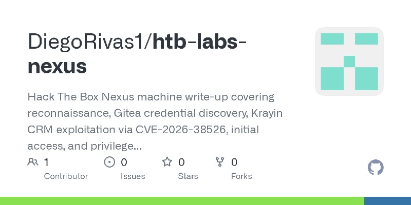 GitHub - DiegoRivas1/htb-labs-nexus: Hack The Box Nexus machine write-up covering reconnaissance, Gitea credential discovery, Krayin…