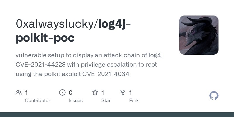 GitHub - 0xalwayslucky/log4j-polkit-poc: vulnerable setup to display an attack chain of log4j CVE-2021-44228 with privilege escalation…