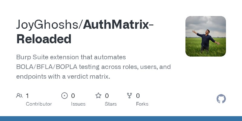 GitHub - JoyGhoshs/AuthMatrix-Reloaded: Burp Suite extension that automates BOLA/BFLA/BOPLA testing across roles, users, and endpoints…