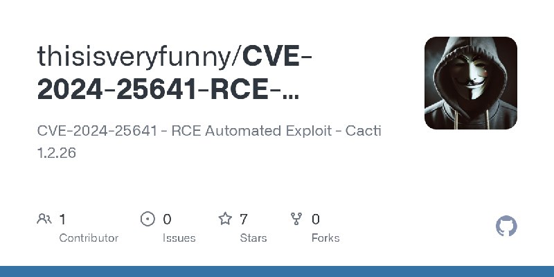 GitHub - thisisveryfunny/CVE-2024-25641-RCE-Automated-Exploit-Cacti-1.2.26: CVE-2024-25641 - RCE Automated Exploit - Cacti 1.2.26