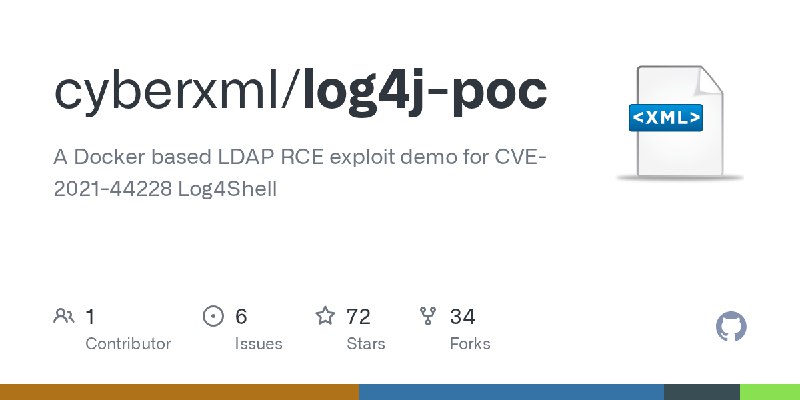 GitHub - cyberxml/log4j-poc: A Docker based LDAP RCE exploit demo for CVE-2021-44228 Log4Shell