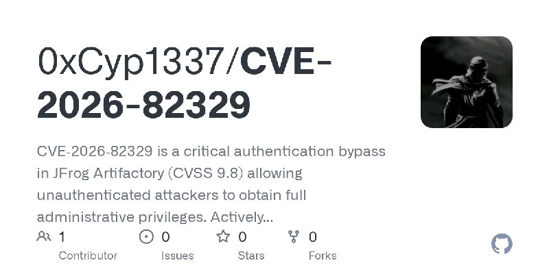 GitHub - 0xCyp1337/CVE-2026-82329: CVE‑2026‑82329 is a critical authentication bypass in JFrog Artifactory (CVSS 9.8) allowing…