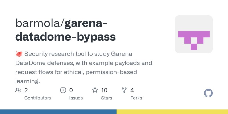GitHub - barmola/garena-datadome-bypass: 🐙 Security research tool to study Garena DataDome defenses, with example payloads and…