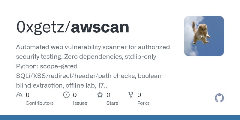 GitHub - 0xgetz/awscan: Automated web vulnerability scanner for authorized security testing. Zero dependencies, stdlib-only Python:…