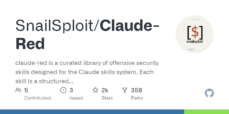 GitHub - SnailSploit/Claude-Red: claude-red is a curated library of offensive security skills designed for the Claude skills system.…