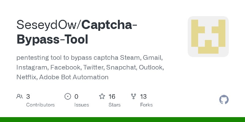 GitHub - SeseydOw/Captcha-Bypass-Tool: pentesting tool to bypass captcha Steam, Gmail, Instagram, Facebook, Twitter, Snapchat,…