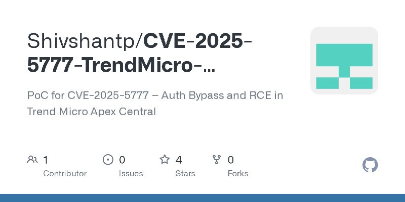 GitHub - Shivshantp/CVE-2025-5777-TrendMicro-ApexCentral-RCE: PoC for CVE-2025-5777 – Auth Bypass and RCE in Trend Micro Apex Central