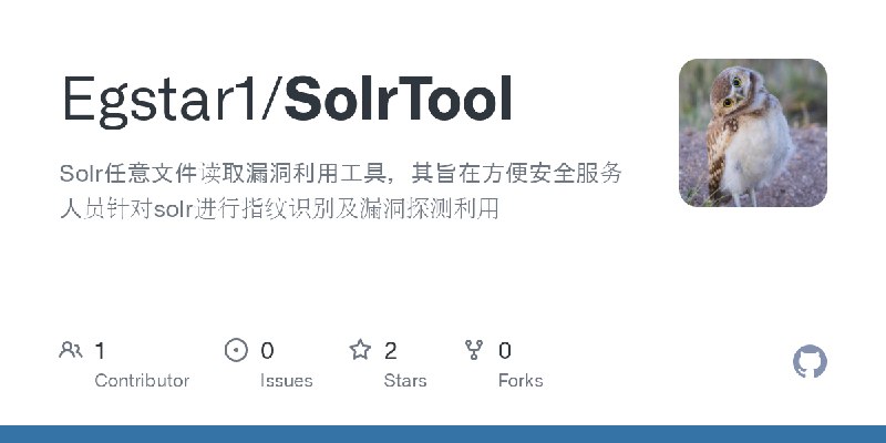 GitHub - Egstar1/SolrTool: Solr任意文件读取漏洞利用工具，其旨在方便安全服务人员针对solr进行指纹识别及漏洞探测利用