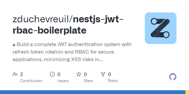 GitHub - zduchevreuil/nestjs-jwt-rbac-boilerplate: 🔒 Build a complete JWT authentication system with refresh token rotation and…