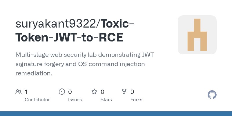 GitHub - suryakant9322/Toxic-Token-JWT-to-RCE: Multi-stage web security lab demonstrating JWT signature forgery and OS command…