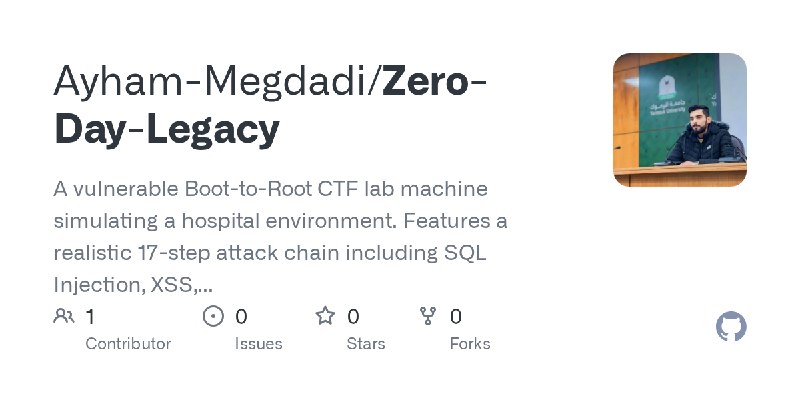 GitHub - Ayham-Megdadi/Zero-Day-Legacy: A vulnerable Boot-to-Root CTF lab machine simulating a hospital environment. Features a…
