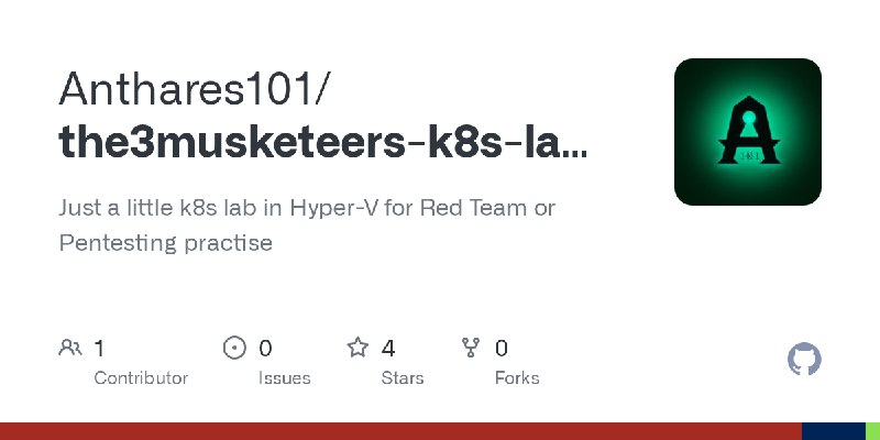 GitHub - Anthares101/the3musketeers-k8s-lab-hyperv: Just a little k8s lab in Hyper-V for Red Team or Pentesting practise