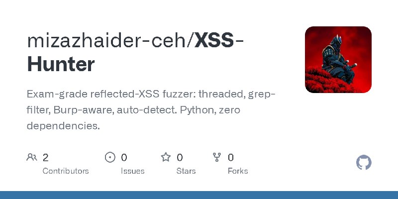 GitHub - mizazhaider-ceh/XSS-Hunter: Exam-grade reflected-XSS fuzzer: threaded, grep-filter, Burp-aware, auto-detect. Python, zero…