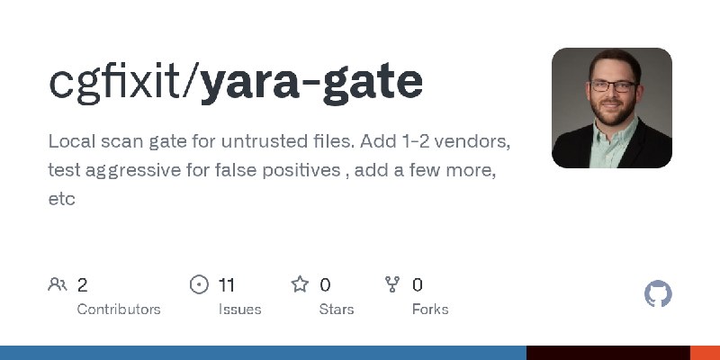 GitHub - cgfixit/yara-gate: Local scan gate for untrusted files. Add 1-2 vendors, test aggressive for false positives , add a few…