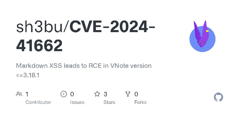 GitHub - sh3bu/CVE-2024-41662: Markdown XSS leads to RCE in VNote version <=3.18.1