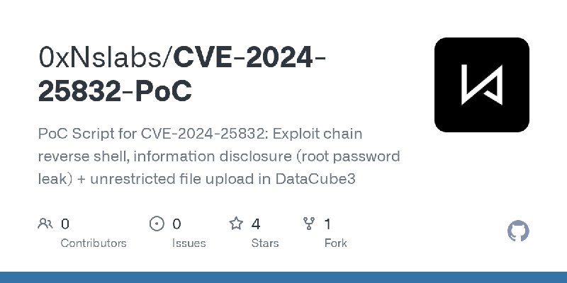 GitHub - 0xNslabs/CVE-2024-25832-PoC: PoC Script for CVE-2024-25832: Exploit chain reverse shell, information disclosure (root…