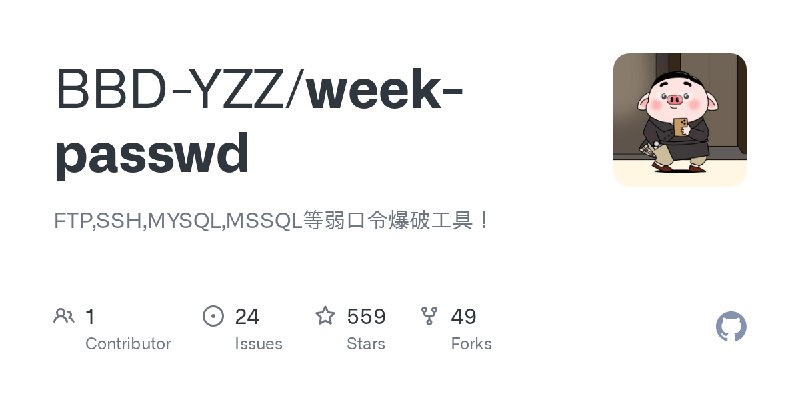 GitHub - BBD-YZZ/week-passwd: FTP,SSH,MYSQL,MSSQL等弱口令爆破工具！