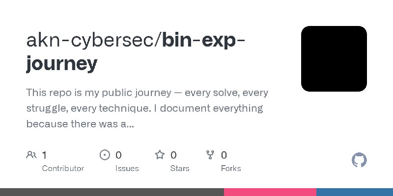 GitHub - akn-cybersec/bin-exp-journey: This repo is my public journey — every solve, every struggle, every technique. I document…