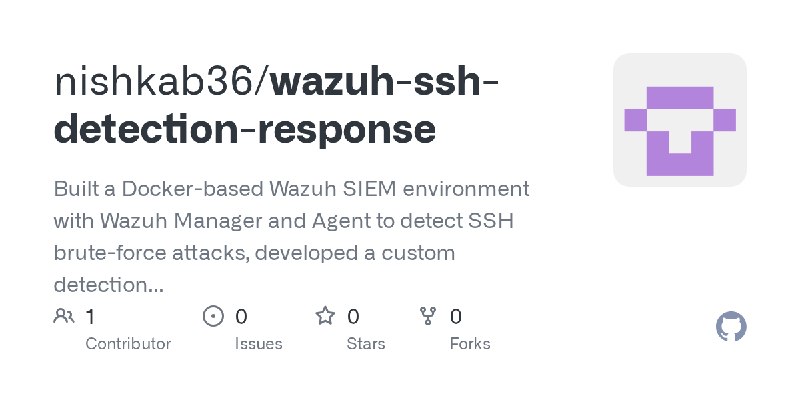 GitHub - nishkab36/wazuh-ssh-detection-response: Built a Docker-based Wazuh SIEM environment with Wazuh Manager and Agent to detect…
