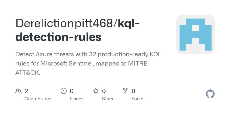 GitHub - Derelictionpitt468/kql-detection-rules: Detect Azure threats with 32 production-ready KQL rules for Microsoft Sentinel…