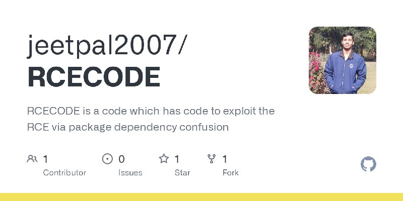 GitHub - jeetpal2007/RCECODE: RCECODE is a code which has code to exploit the RCE via package dependency confusion