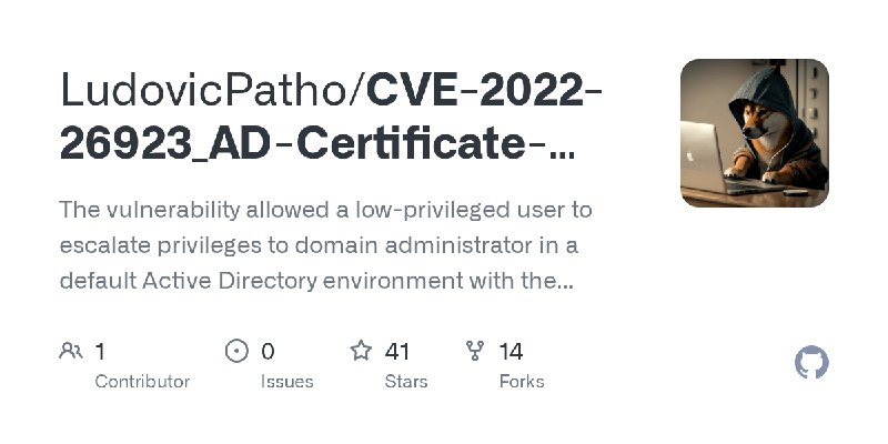 GitHub - LudovicPatho/CVE-2022-26923_AD-Certificate-Services: The vulnerability allowed a low-privileged user to escalate privileges…