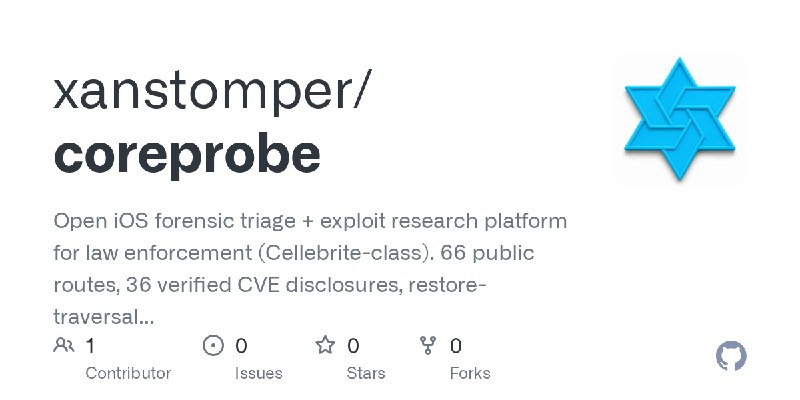 GitHub - xanstomper/coreprobe: Open iOS forensic triage + exploit research platform for law enforcement (Cellebrite-class). 66…